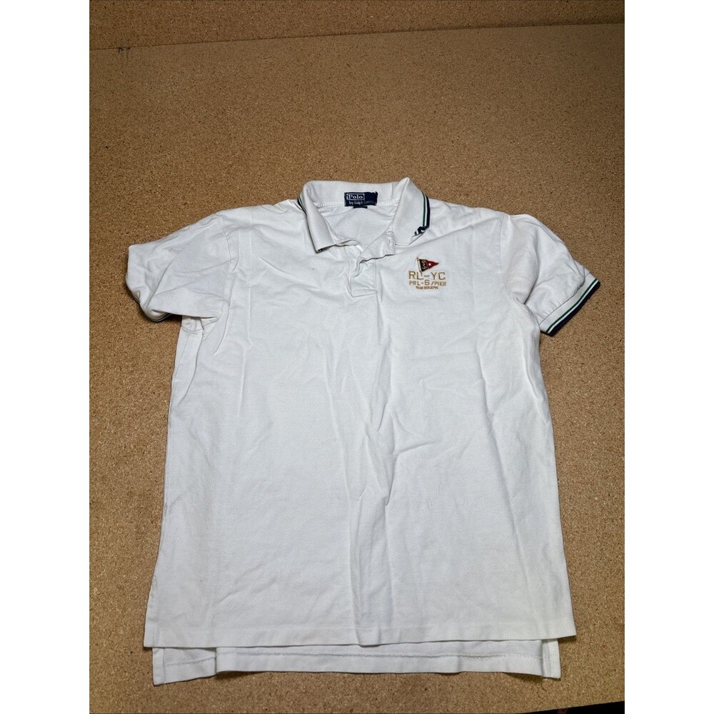 VINTAGE Polo Ralph Lauren Men's Embroidered RL-YC White Polo Shirt XL G2